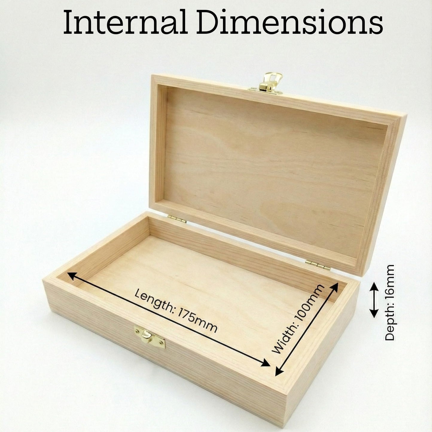 Laser Amore Wooden Box with Hinged Lid & Latch (19x11.5x3.5cm) – Small Pine Storage Box for Photo Prints, Memory Keepsake, Art Pencils, or Stash Box