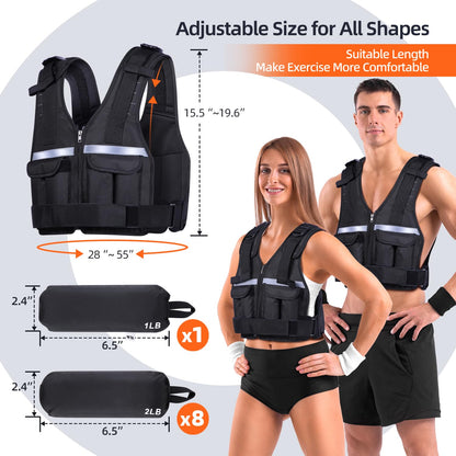 Sportneer Adjustable Weight Vest 0.9kg to 8kg, 9-in-1 Quickly Adjustable Running Vest for Men and Women, Strength Training, Calisthenics and Gym,