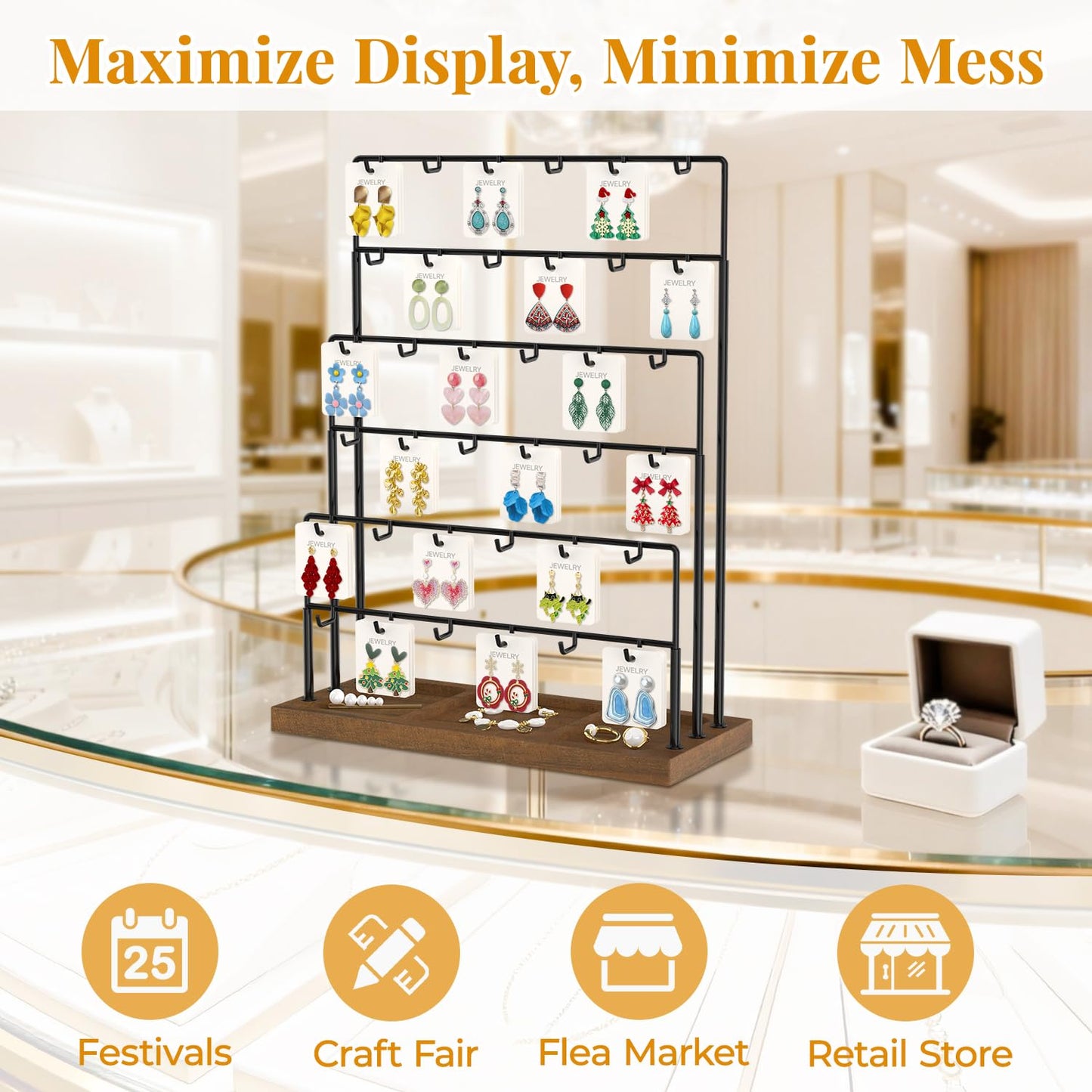 EsLuker.ly Earring Card Display Stand for Vendors Events Selling, 36 Hooks