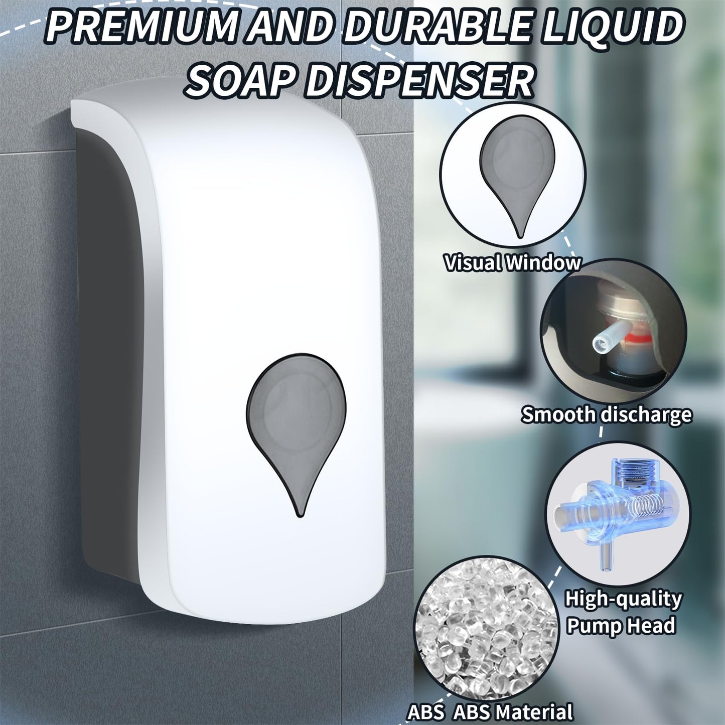1000ML Soap Dispenser, Wall Mounted Liquid Soap Dispenser, Manual Gel Liquid Shampoo Detergent Container for Bathroom Kitchen Hotel School Office USE