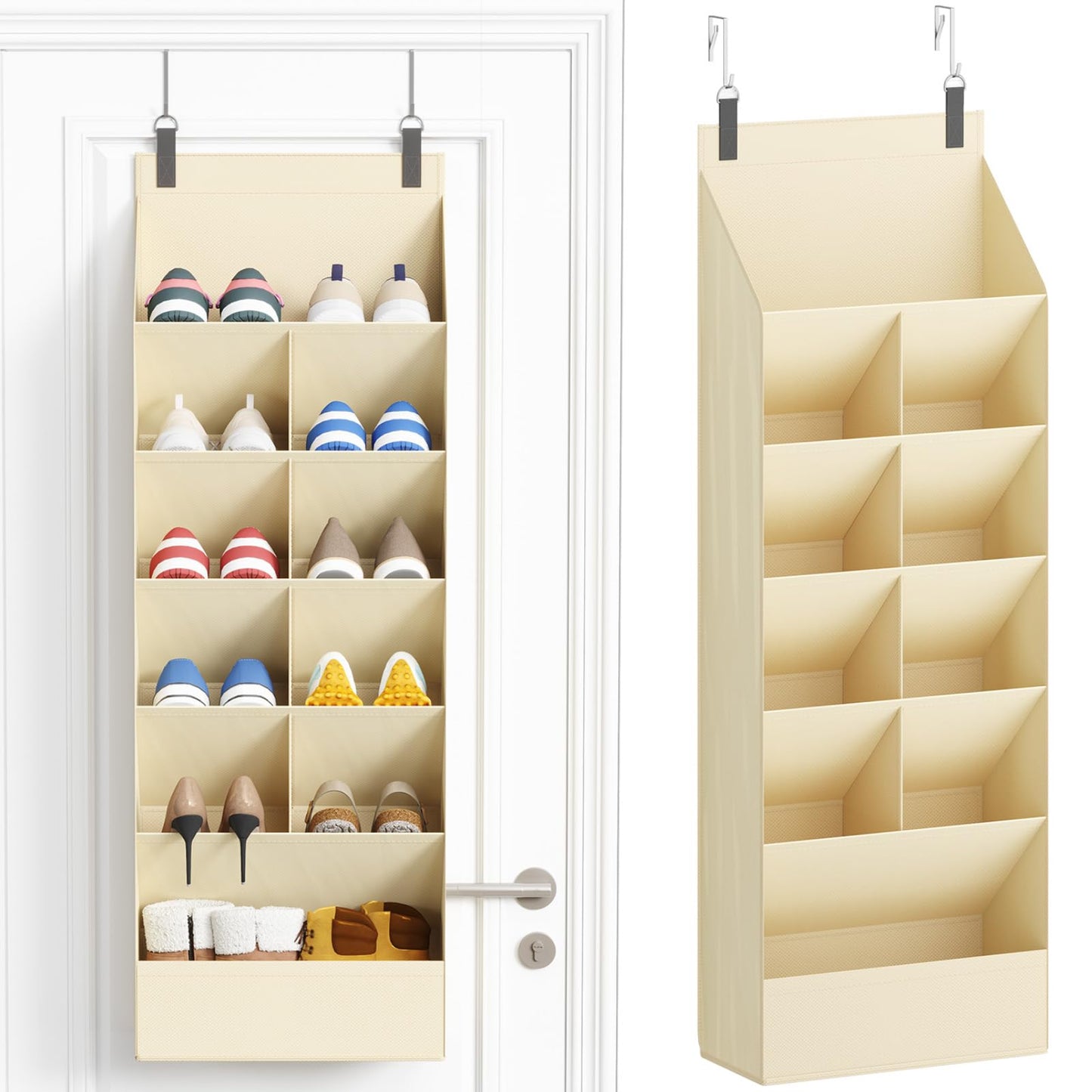 Lifewit 6 Tier Over the Door Shoe Organisers with 11 Deep Pockets, Fabric Hanging Wall Mounted Shoes Rack Behind Door Storage Organizer for Boots