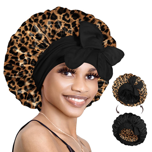 BONNET QUEEN Silk Bonnet Reversible for Sleeping for Curly Hair, Double Layer Sided Satin Bonnet for Women & Men, Adjustable Silk Scarf Night Cap with
