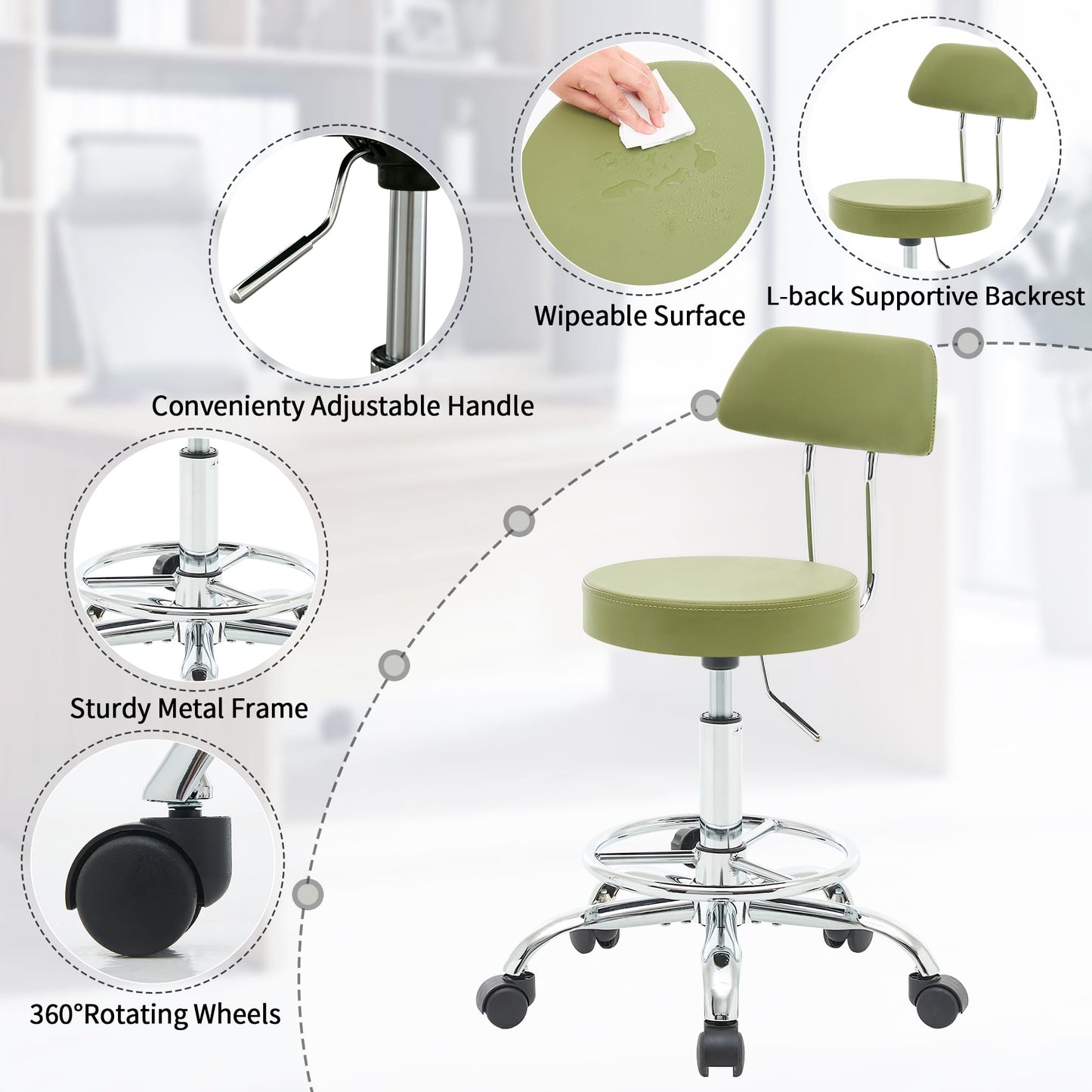 FIRAVOE Ergonomic Drafting Office Chair with Backrest, Swivel Work Stool with Adjustable Height and Footrest