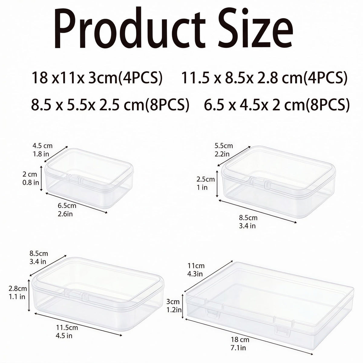 LJY Clear Plastic Storage Boxes with Lids, 24 Pack, 4 Mixed Sizes