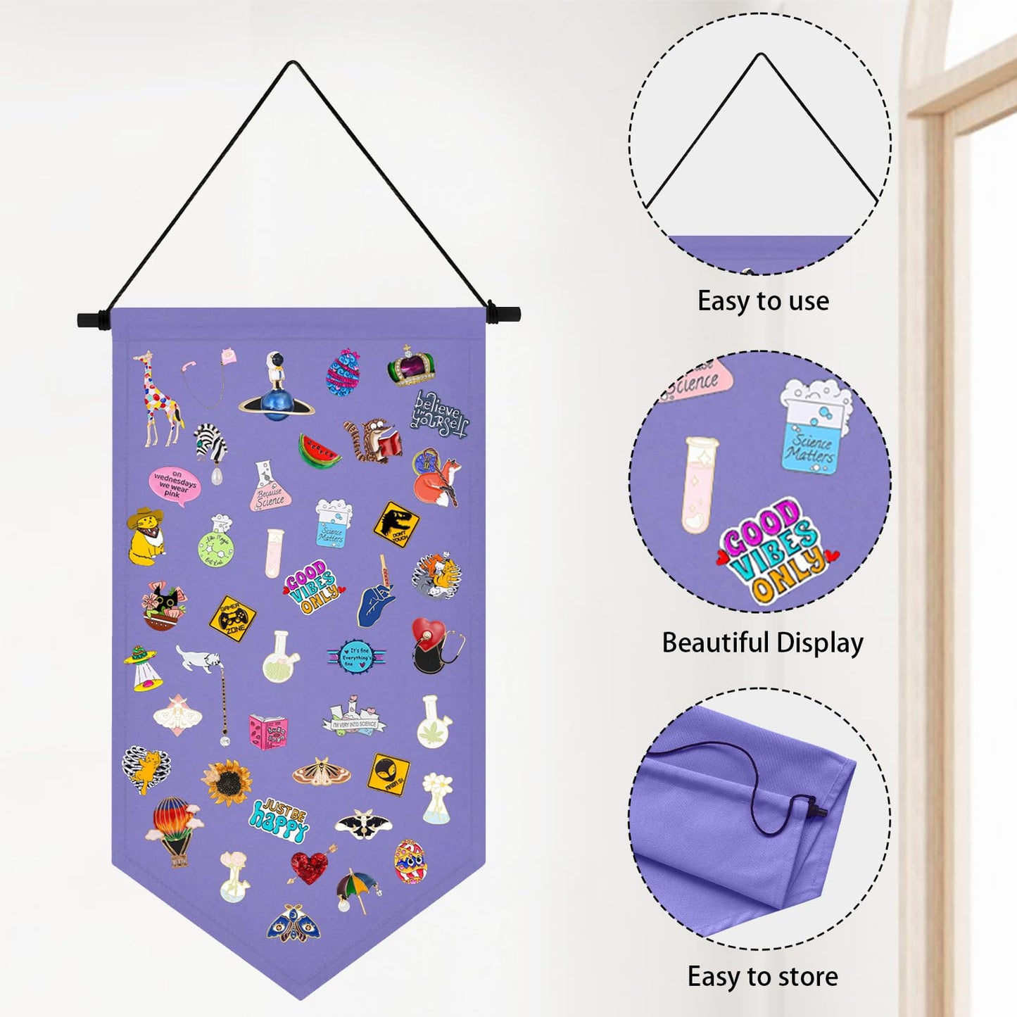 Kunyeah Wall Hanging Brooch Organizer Storage Case Colorful Canvas Pin Board Stand Enamel Pin Badge Hanging Holder Display Banner Earrings Collection
