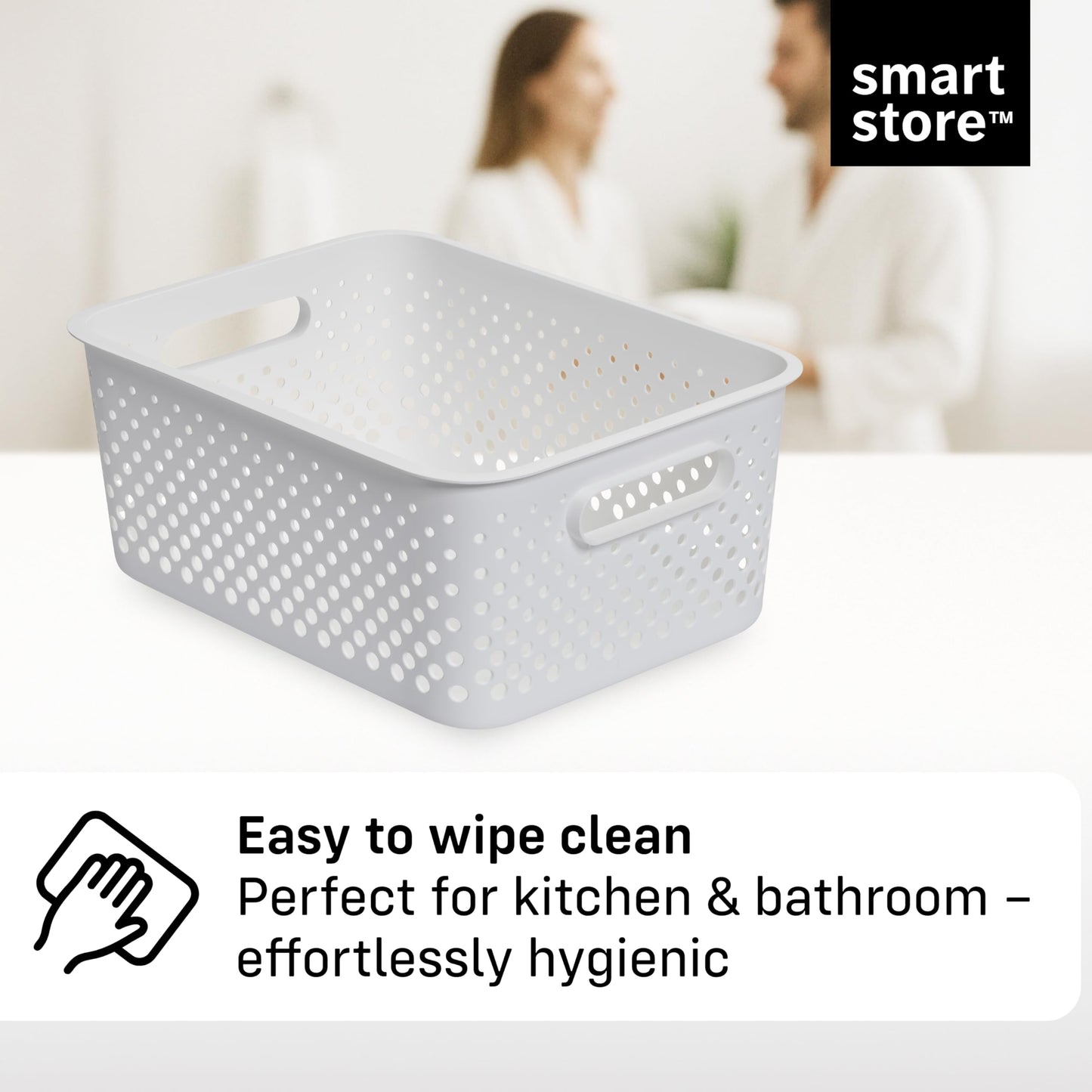 SmartStore Storage Basket with Handles in White 11.4L (36.5x27x15cm) | Plastic Storage Bin from Recycled Plastic
