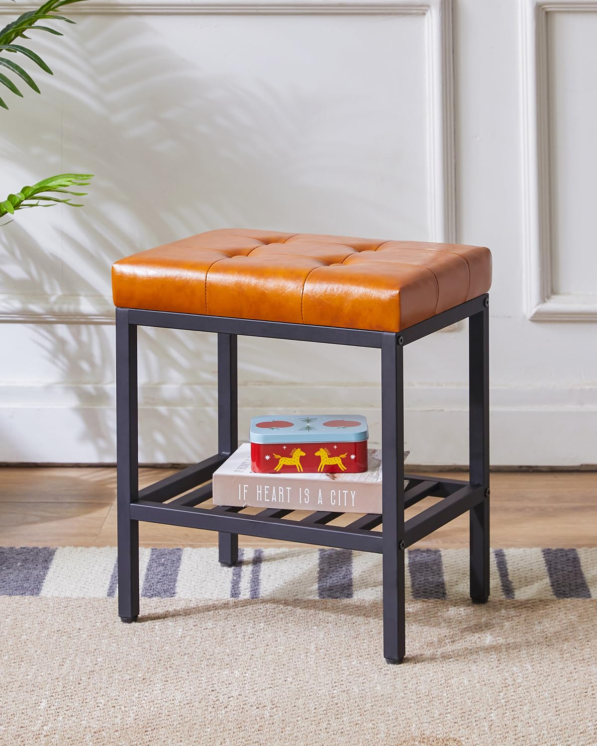 IBUYKE Rectangular Makeup Stool, PU Seat Vanity Chair, Light Brown WBD017J
