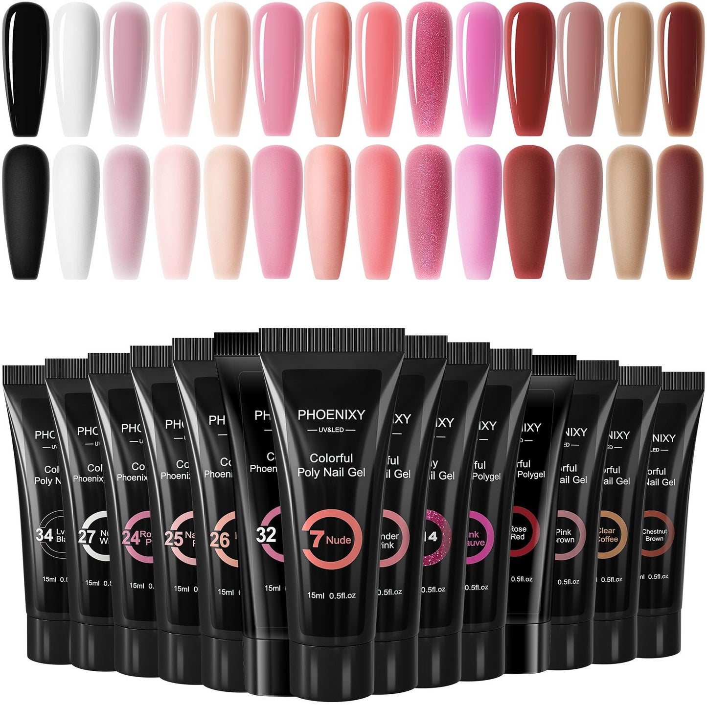 Poly Nail Gel Set, 14 Colours Poly Nail Gel Kit 15ml Nude Pink Red Builder Nails Gel Set Nail Extension Gels Basic Gifts Set for Women
