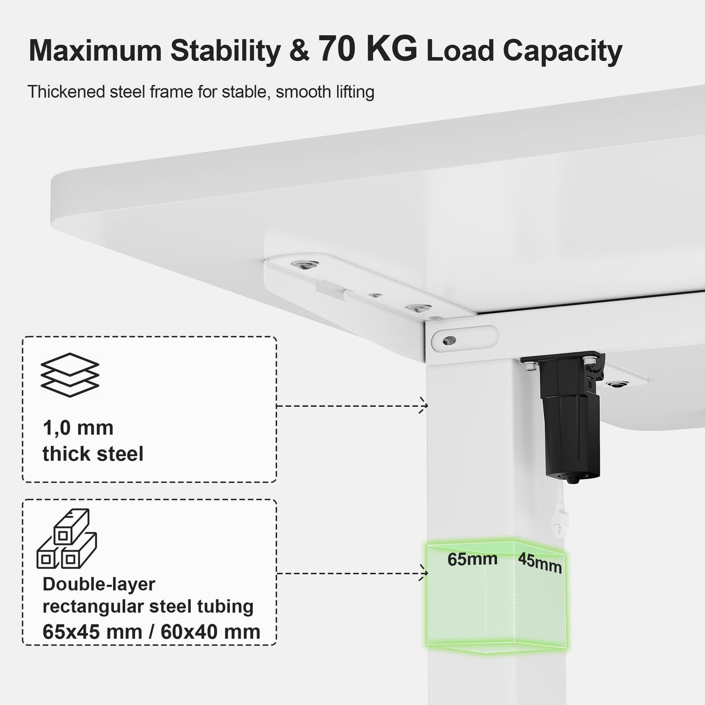 JUMMICO Electric Standing Desk 100x60cm – Height Adjustable with USB Charging, Sedentary Reminder, Memory Heights for Home Office Use, White