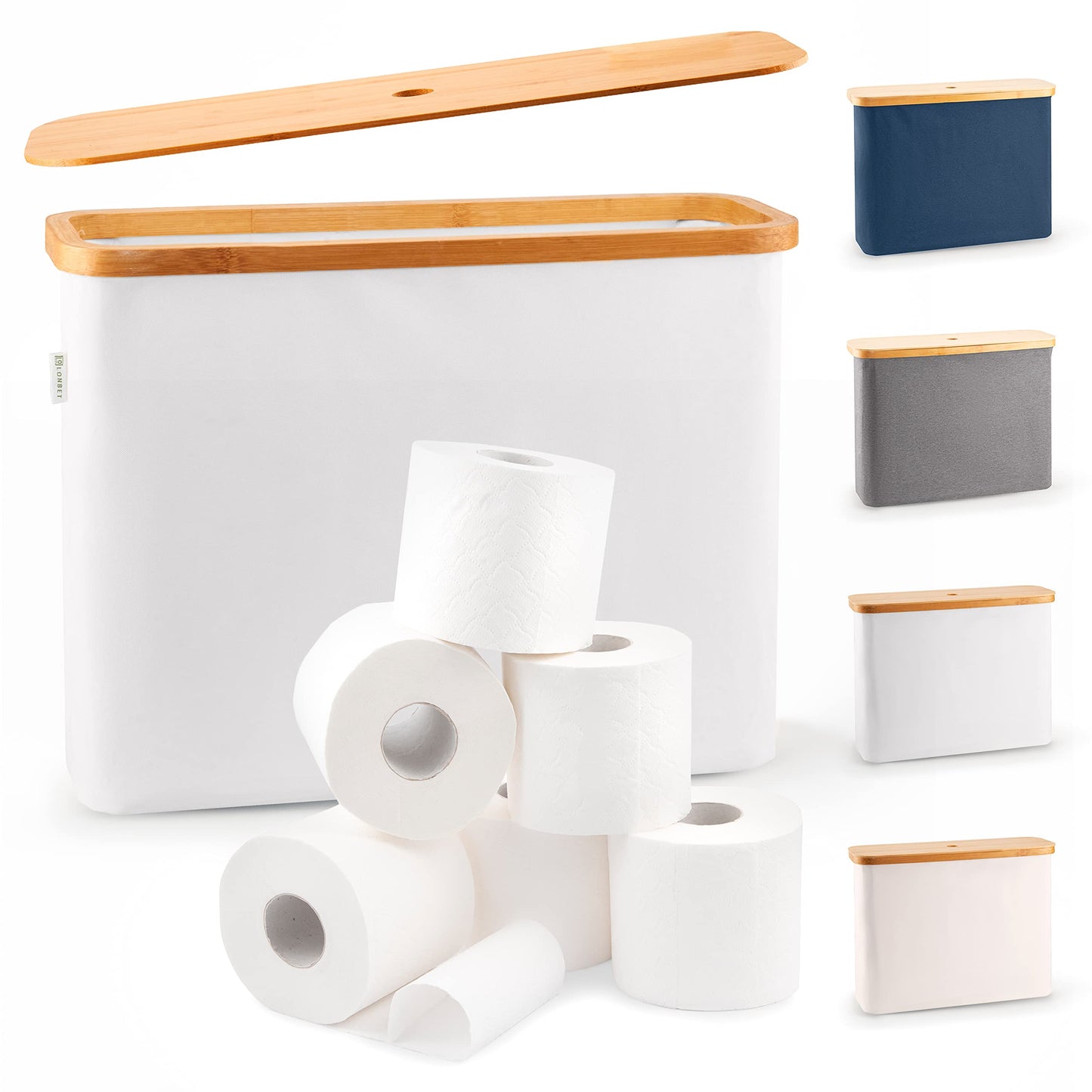 LONBET Toilet Roll Storage for 12 Rolls, Stackable & Foldable - The Ultimate Bathroom Organizer  BEIGE
