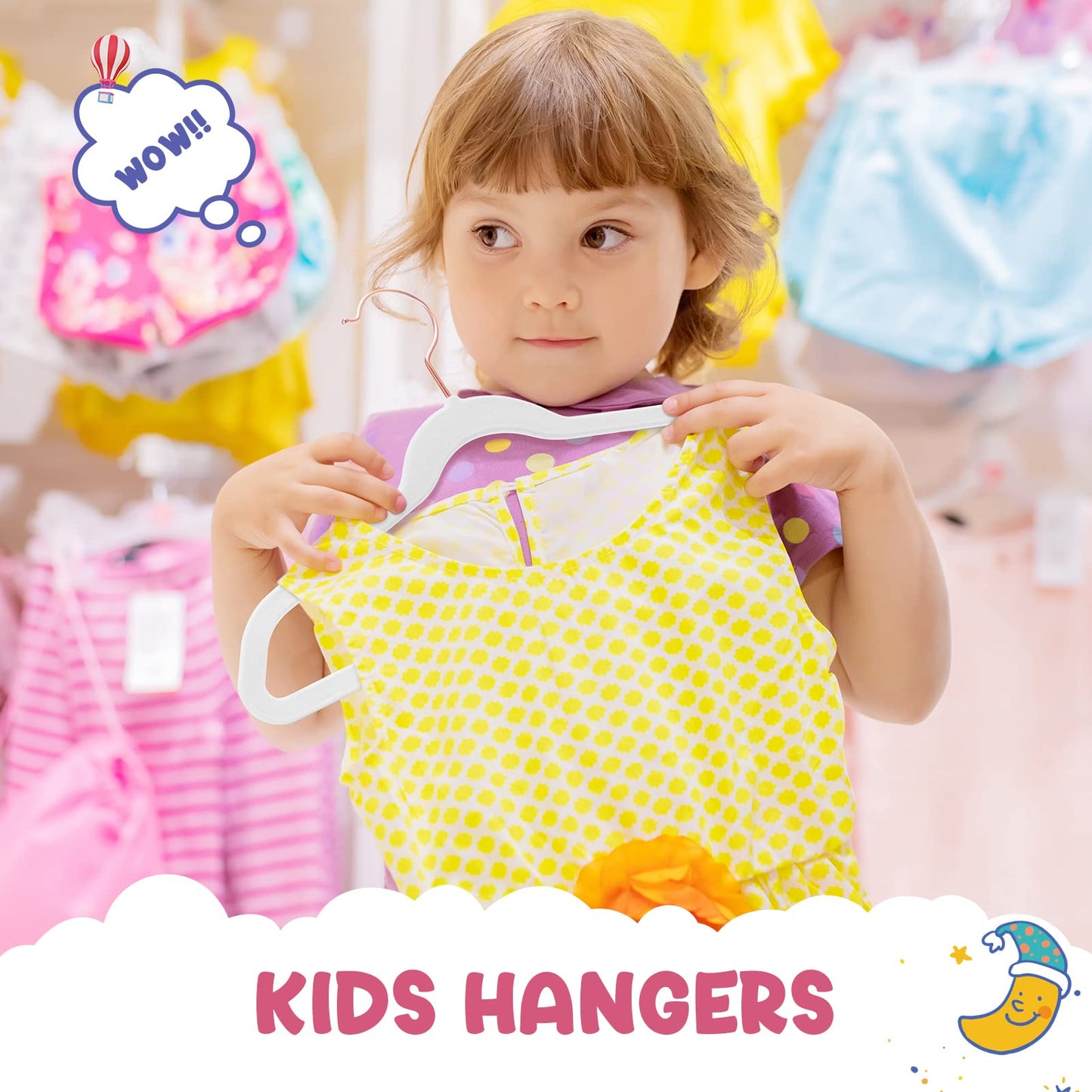 HOUSE DAY Premium Kids Velvet Hangers (Pack of 60) with Gold Hooks, Space Saving Ultra Thin,Non Slip Hangers for Children's Skirt Dress Pants,Clothes