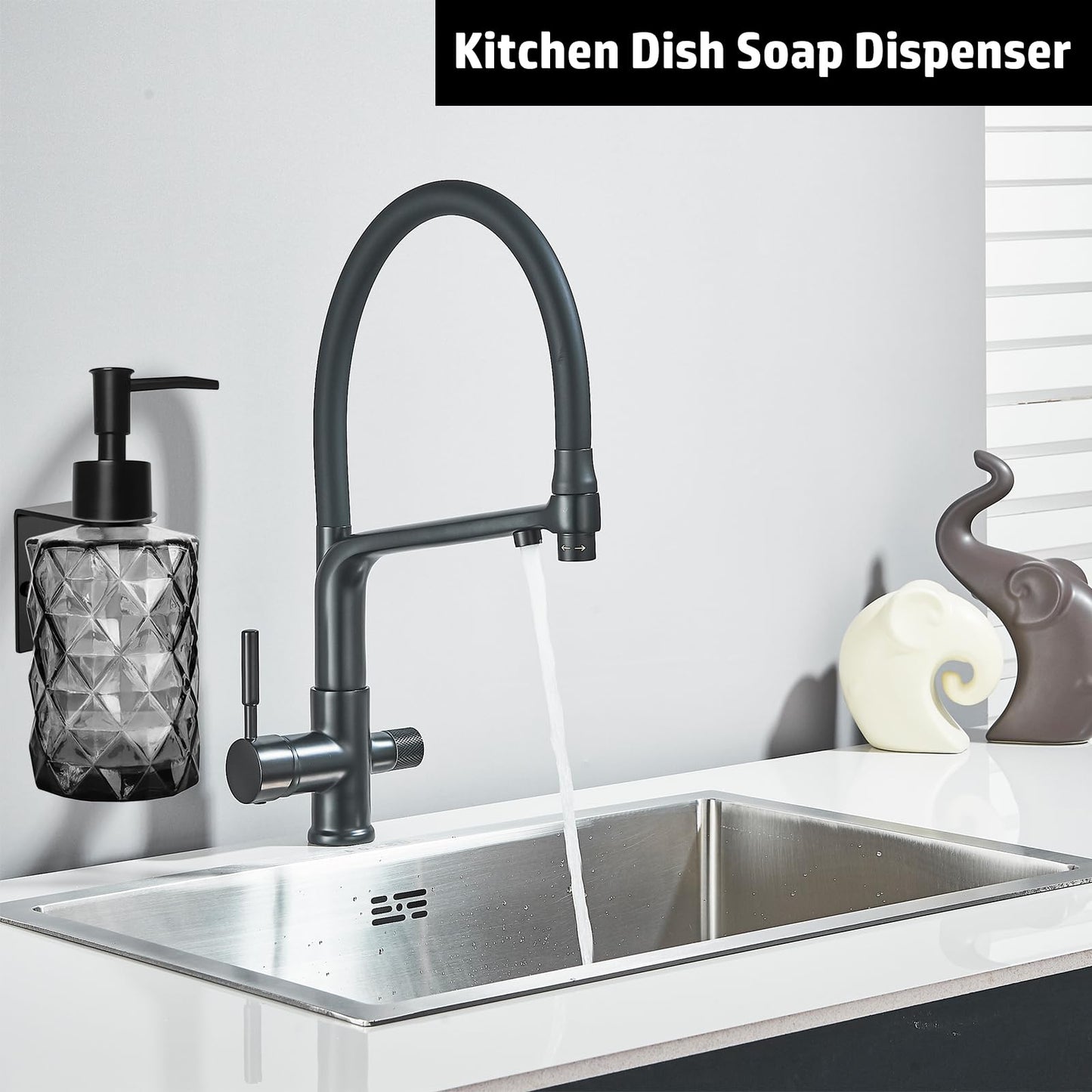 GKSCXEXE Wall Mounted Soap Dispenser, 330ml Glass Black Soap Dispenser