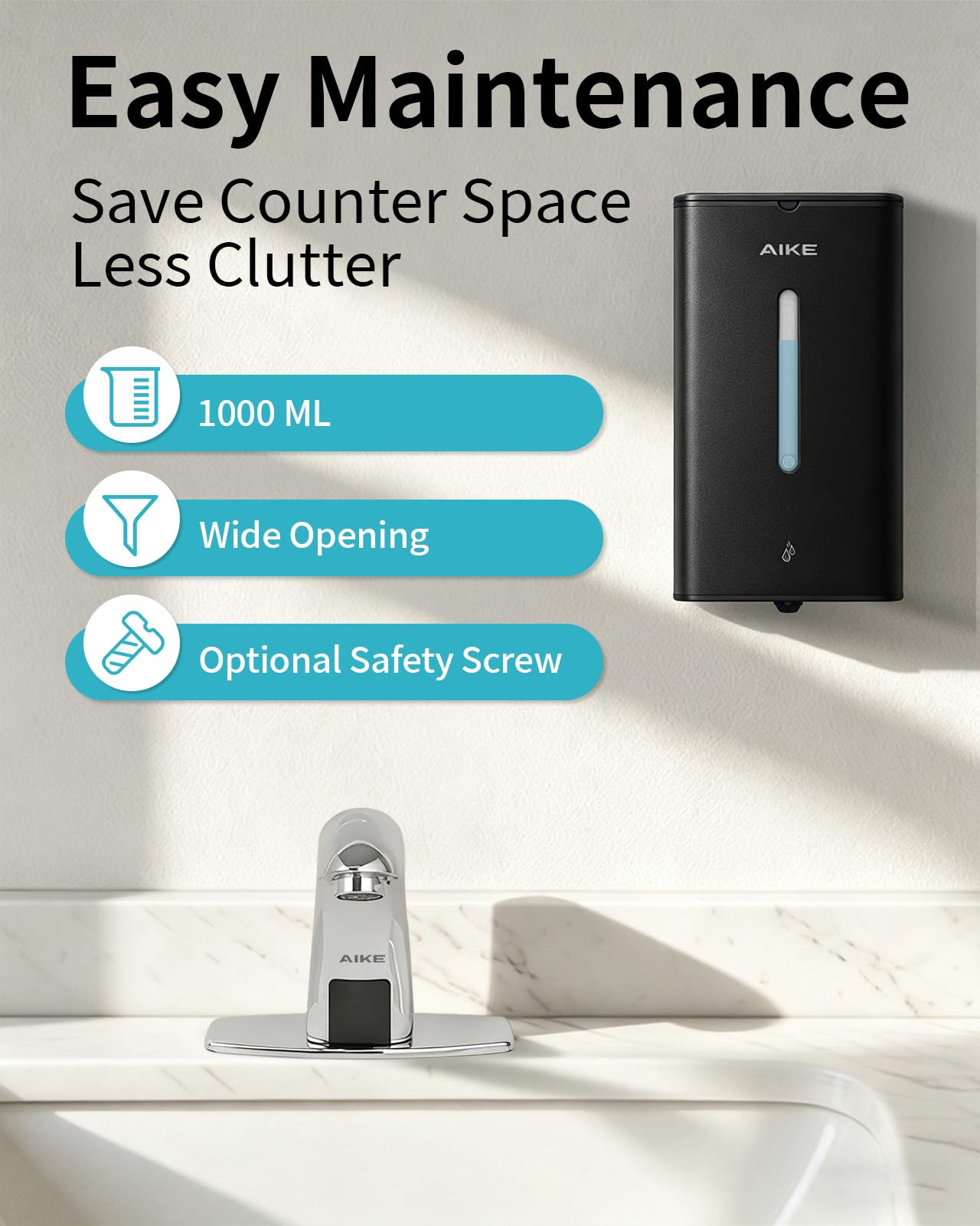 AIKE Square Automatic Soap Dispenser for Liquid, Stainless Steel Dispenser