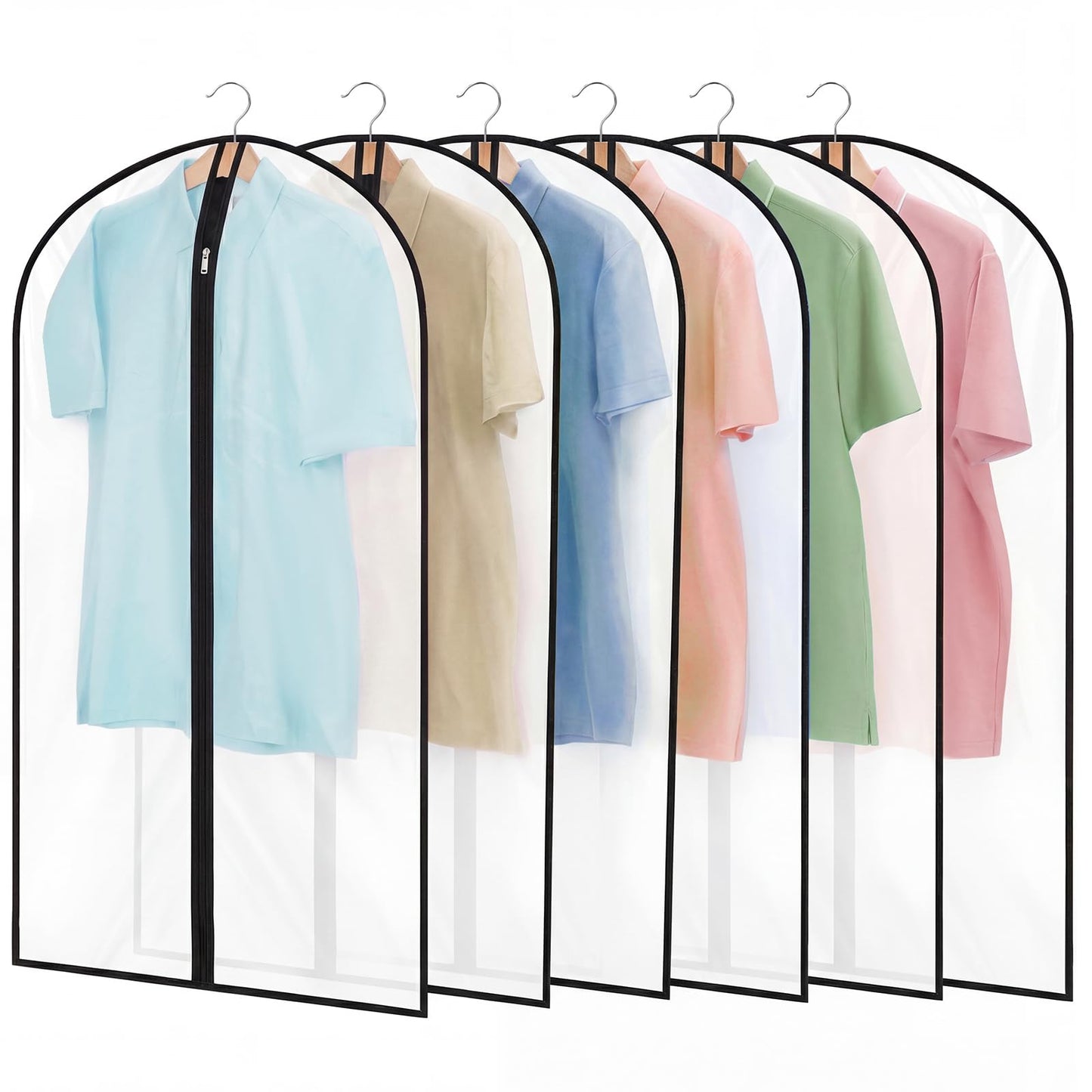 6 Pack Garment Bags, 40in PEVA Suit Bags Clothes Covers, Black Edge