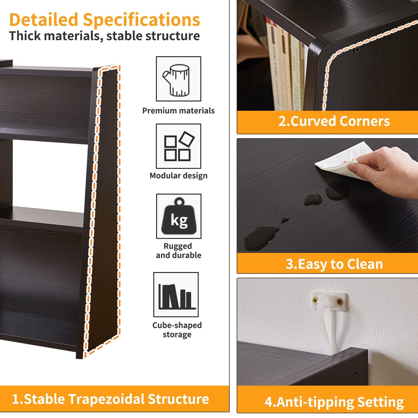 Aibiju Wooden Expandable Bookcase, 3-Tier Storage Shelf with 6 Compartments, Freestanding Storage Shelf, Modern Style,for Small Space or Corner