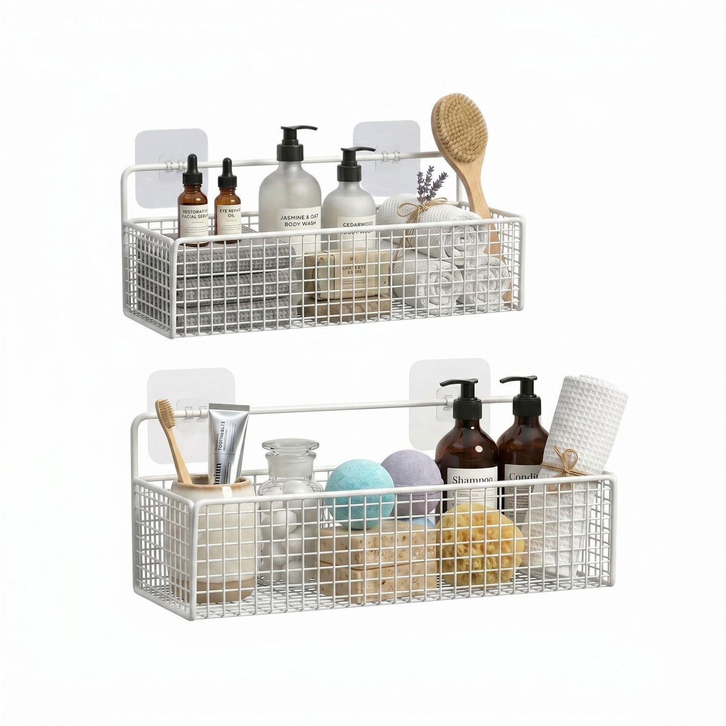 PWRco Wall Storage Basket Wire Hanging Organiser, (White, Large & Medium)