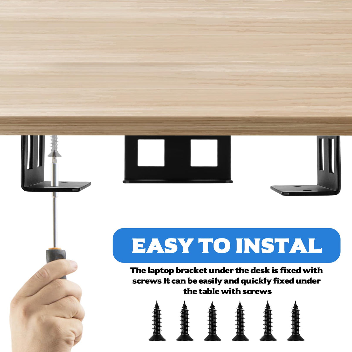 qiwuhai 3 Pcs Under Desk Laptop Mount, Under Table Laptop Holder Storage, Metal Under Desk Holder