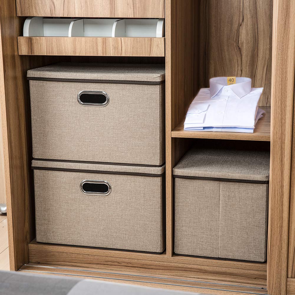 Prandom Storage Boxes with Lids Large,Collapsible Linen Fabric Storage Box,Decorative Bins,Really Useful Box,Clothing