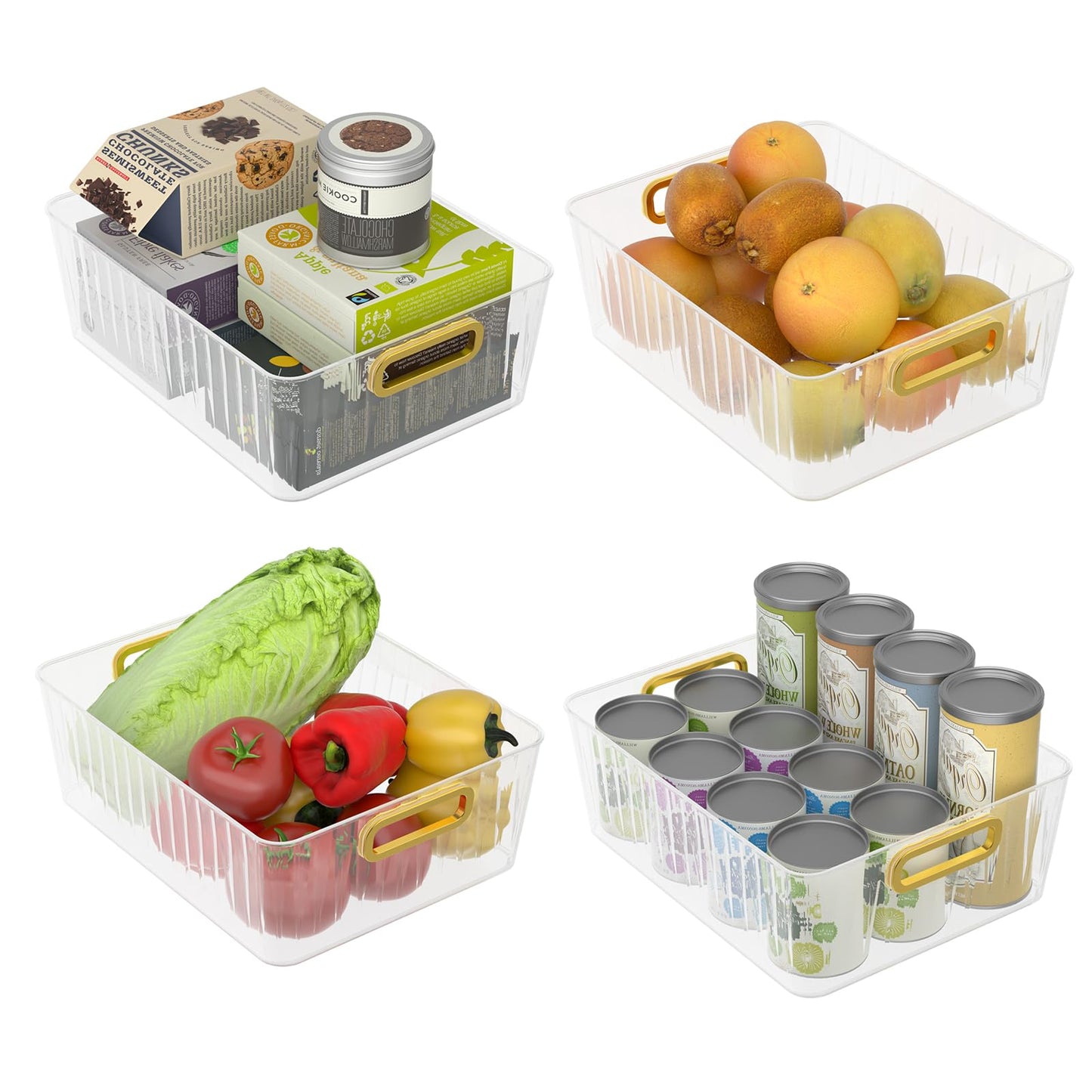 Joyeen 4-pack Clear Kitchen Pantry Bins, Fridge Storage Organizer Bin, 28.5 x 22 x 10.6 cm