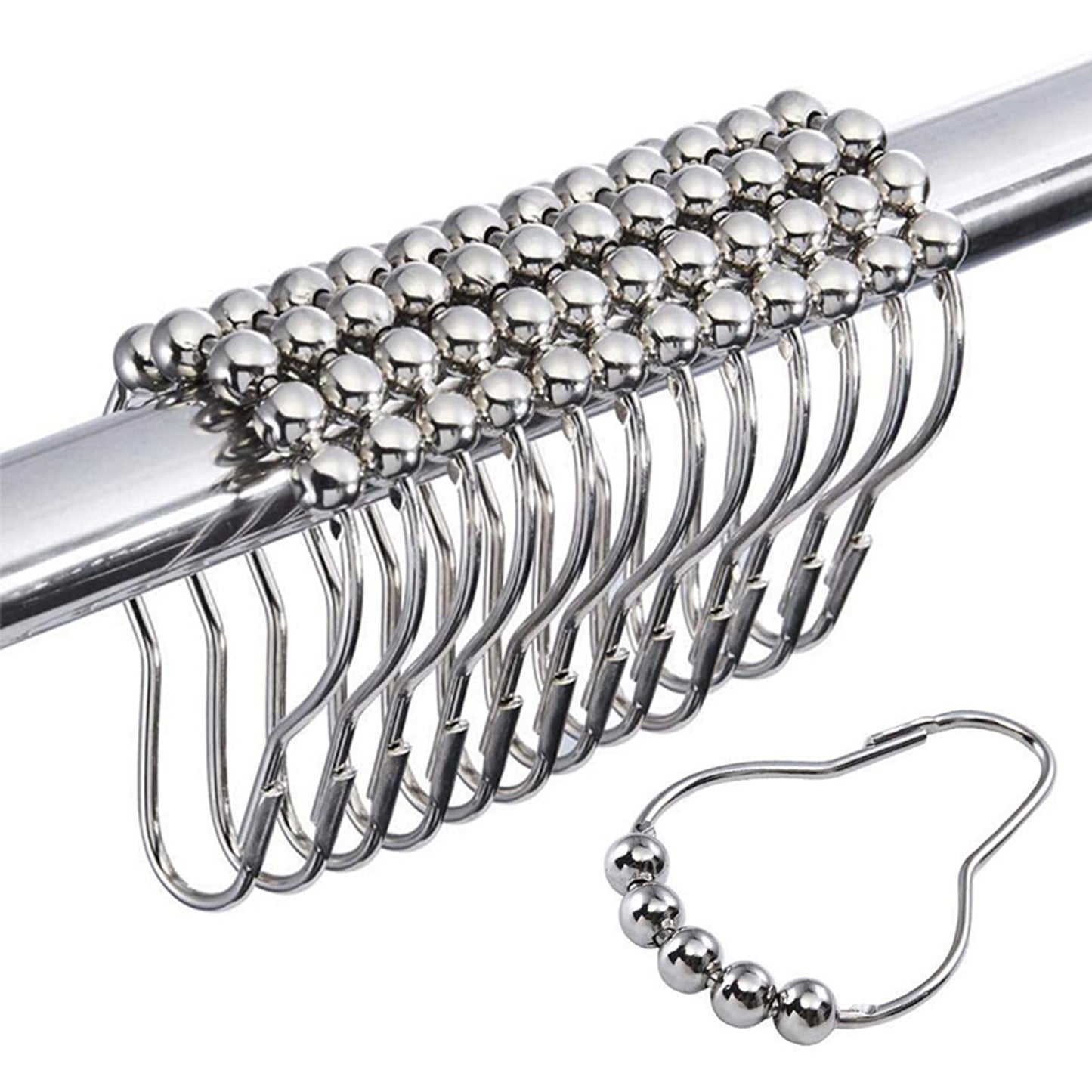 12 PCS Shower Curtain Hooks, Silver Stainless Steel Shower Curtains Rings with Roller Balls, Rust-Resistant, Heavy-Duty Closure