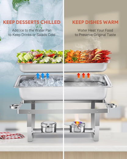 WILPREP Chafing Dish Buffet Set of 2, Rectangle Stainless Steel Food Warmer Kit with Lids Food Pans Bain Maries and Fuel Holders, 9L Buffet Serving