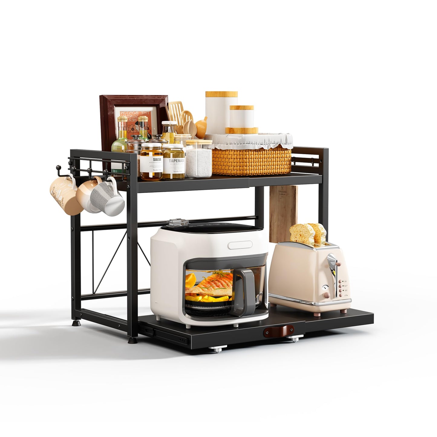 NETEL 2 Tier Expandable Microwave Pull Out Shelf, Microwave Shelf Stand