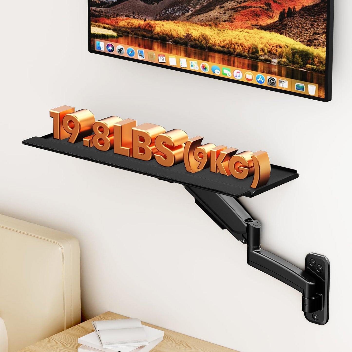 PUTORSEN Wall Mounted Keyboard Tray, Pneumatic Spring, Height Adjustable