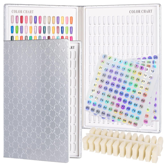 Acycion2A 308 nail display chart with 360 false nail tips (Silver)