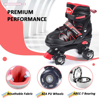 ERNAN Roller skates kids Roller boots,8 Light up Wheels and 4 Sizes Adjustable.Rollerskates for Kids Beginners, Suitable for Indoor Outdoor (RED, S)