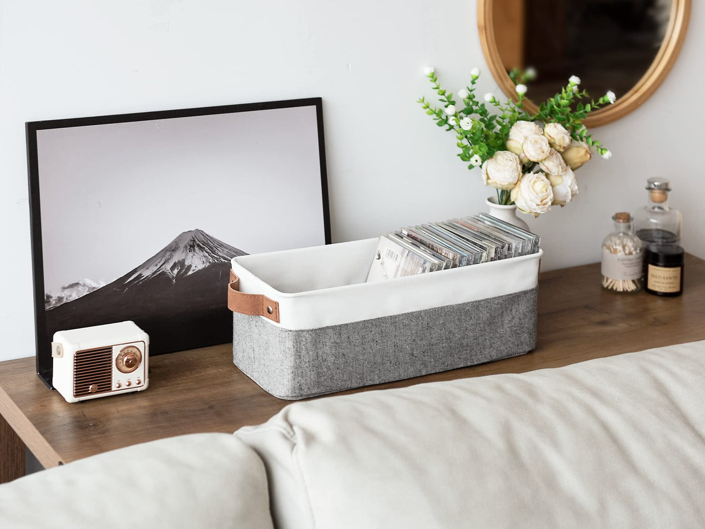 StorageWorks Narrow Storage Boxes for Shelf, Long Storage Baskets with Metal Frame, Slim Storage Boxes for Organising