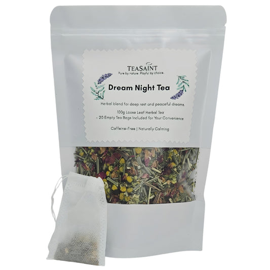 TeaSaint Dream Night Tea ? Calming Bedtime Herbal Sleep Blend | Chamomile, Lavender, Lemongrass & Rooibos | Caffeine-Free Evening Relaxation Tea |