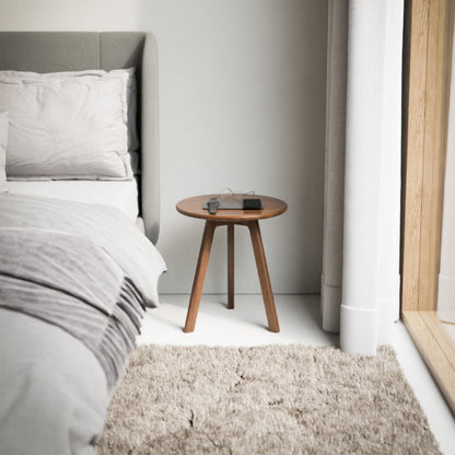 Raico Round Side Table 100% Solid Wood Occasional Table Minimal Scandinavian End Table for Living Room Sofa Table Walnut