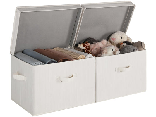 StorageWorks Closet Storage Bin with Lids, Decorative Storage Boxes with Handles, Fabric Storage Bins for Clothes, Jumbo, Mixing of Beige, White &