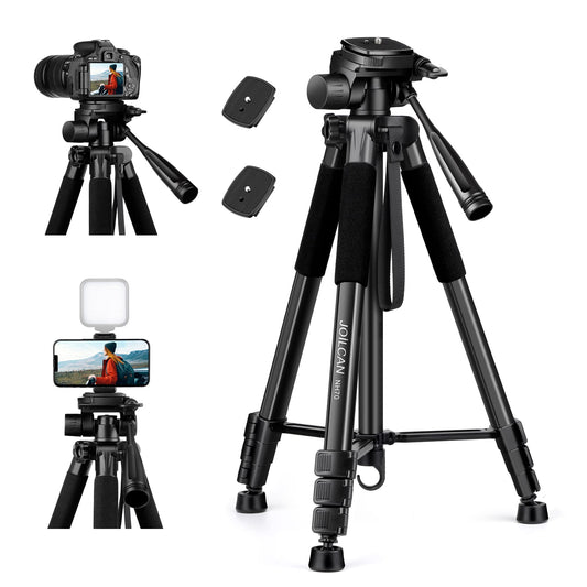JOILCAN Aluminium Camera Tripod, 65inch Compact Travel Tripod for DSLR and Phone, Camera Tripods Stand with 3-Way Swivel for Canon/Sony/Nikon, Tripods