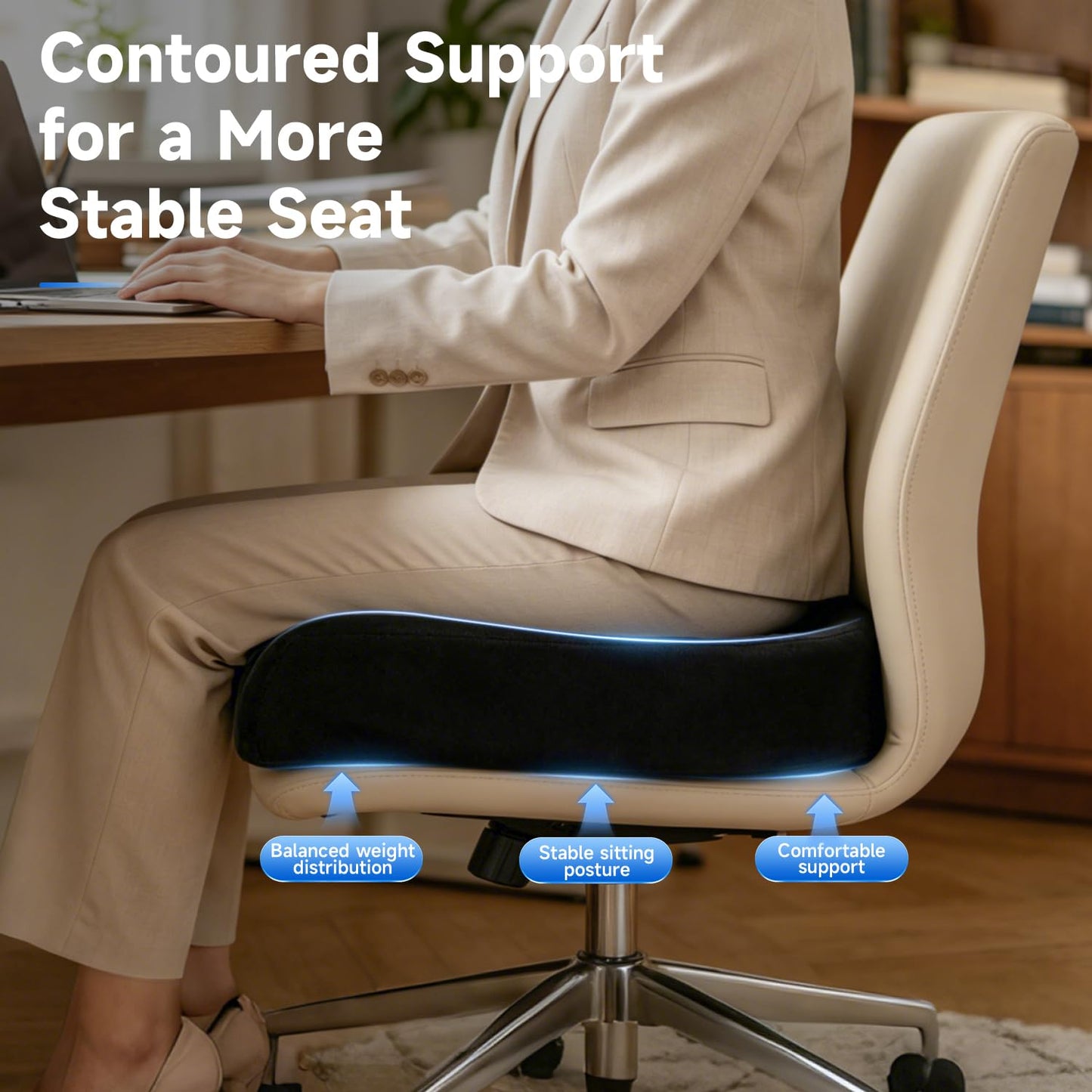 SKYNY Memory Foam Seat Cushion for Office Chair, Contoured Sitting Cushion with Breathable Centre Hole, Thick Chair Pad for Desk Chair