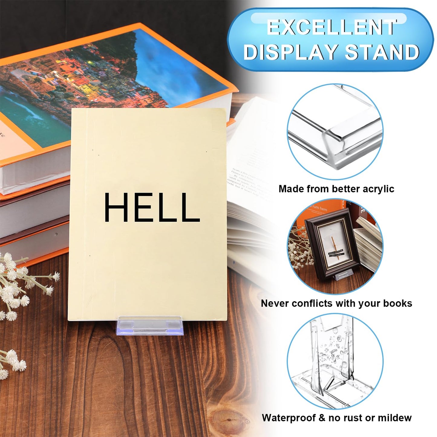 Gosknor 6pcs Acrylic Book Stand for Display, Clear Plastic Book Holder Collector Display Stand Book Easel Photo Stand for Home Office Comic Book