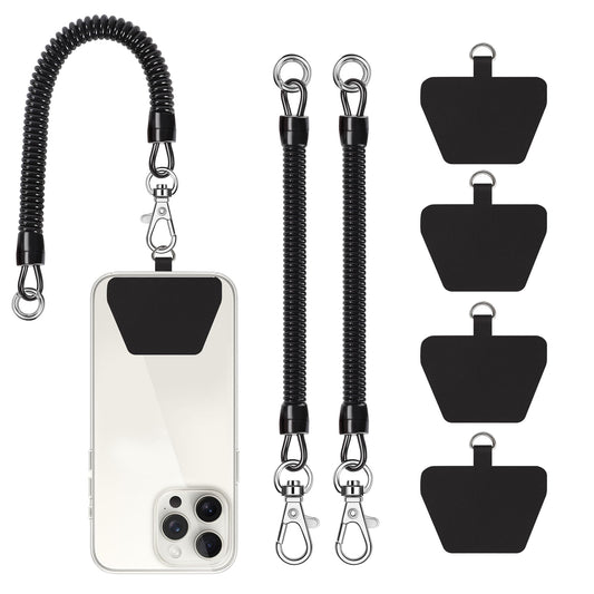 COCASES Phone Lanyard, Universal Theftproof Anti-Lost Elastic Tether Wrist Strap with Patch Compatible with Most Smartphones(Black*2)