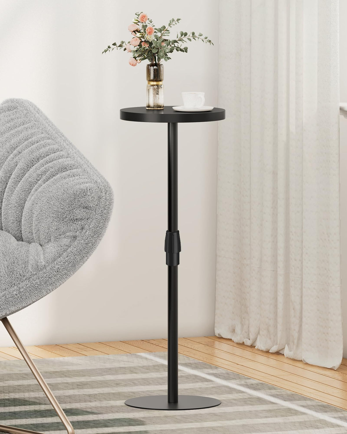 TUTOTAK Tall Round Side Table, Adjustable height, Small End Table, Drink Table, Pedestal Side Table, livingroom, Black TB01BK096EU