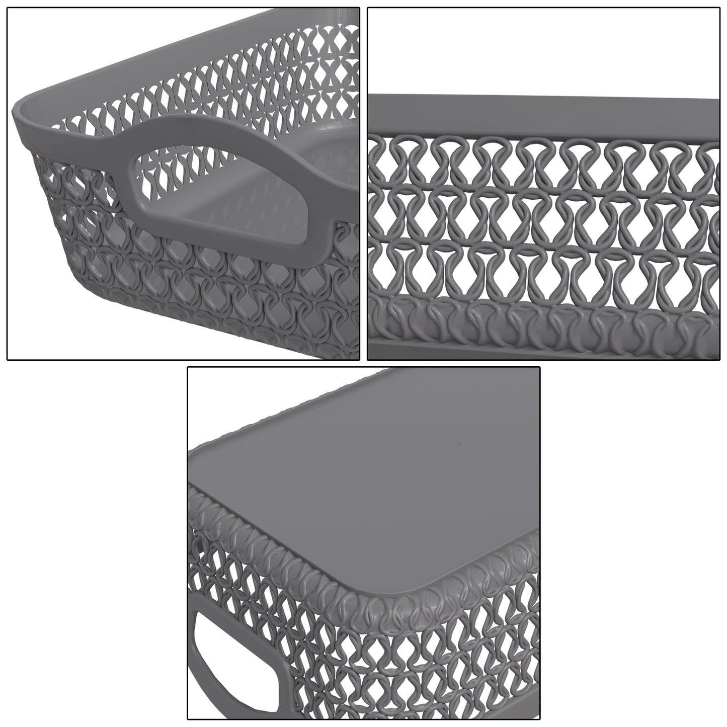 Lesbye Set of 6 Plastic Storage Basket Trays, Grey Plastic Baskets Tray