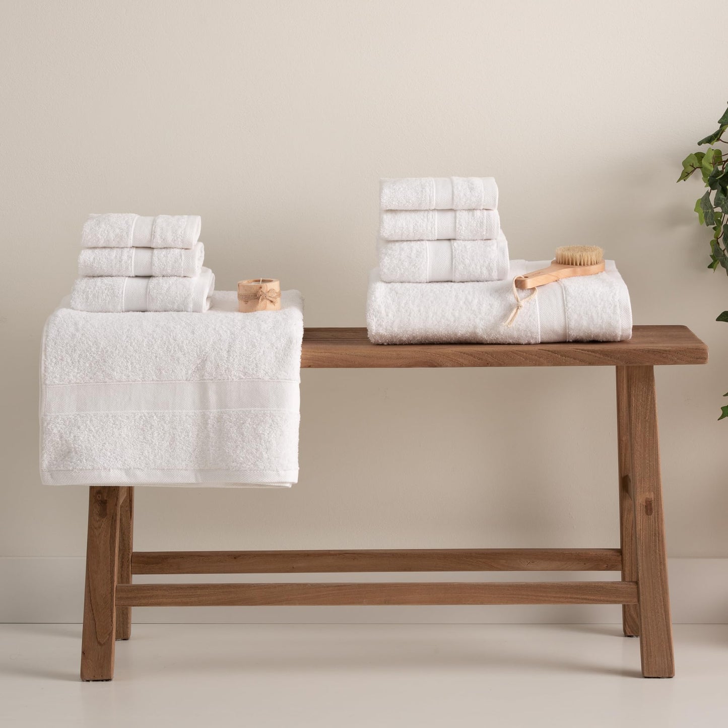 Todocama - Set of 8 Bath Towels 100% Cotton (550 GSM) Extra Soft, High Absorbent and Quick Drying, 2 Bath Towels, 2 Hand and 4 Face Towels (White)