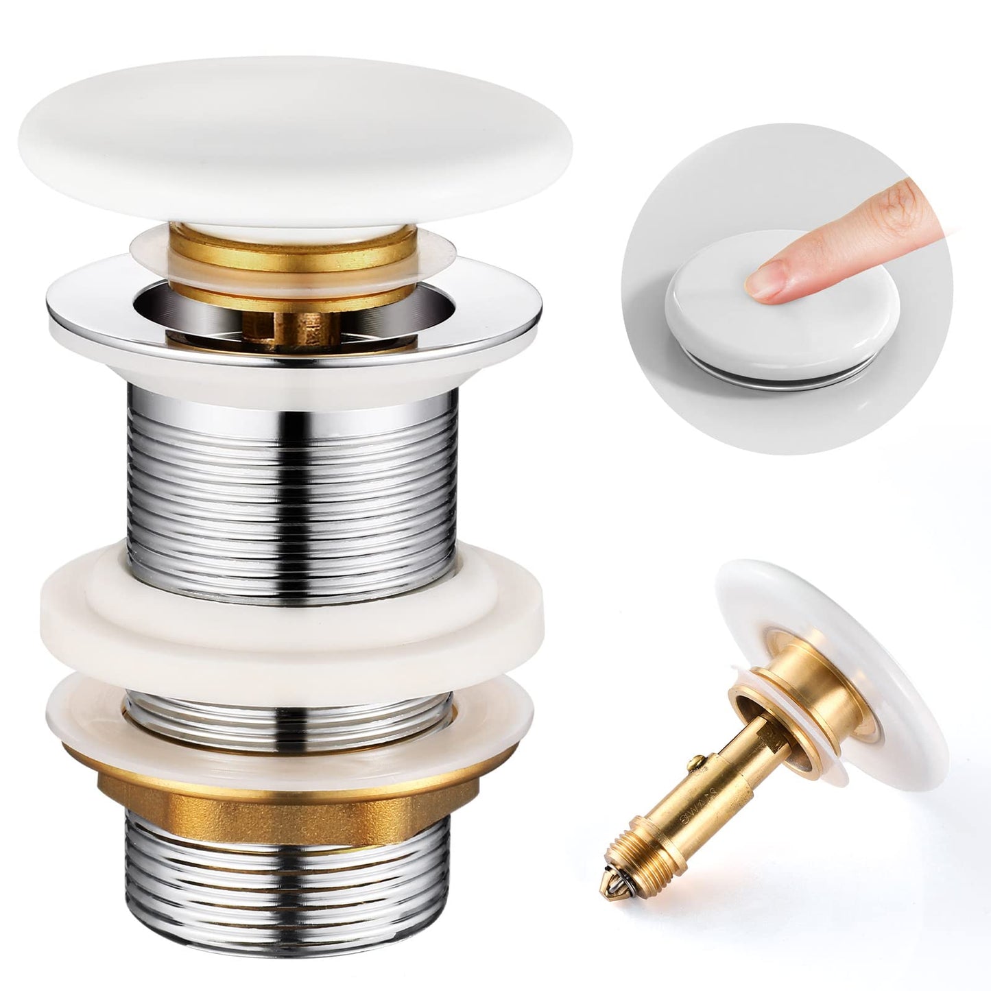 KULACO Drain Fitting Sink Without Overflow, Pop Up Valve Drain Valve Made of Brass, Ceramic Drain Fitting Washbasin White
