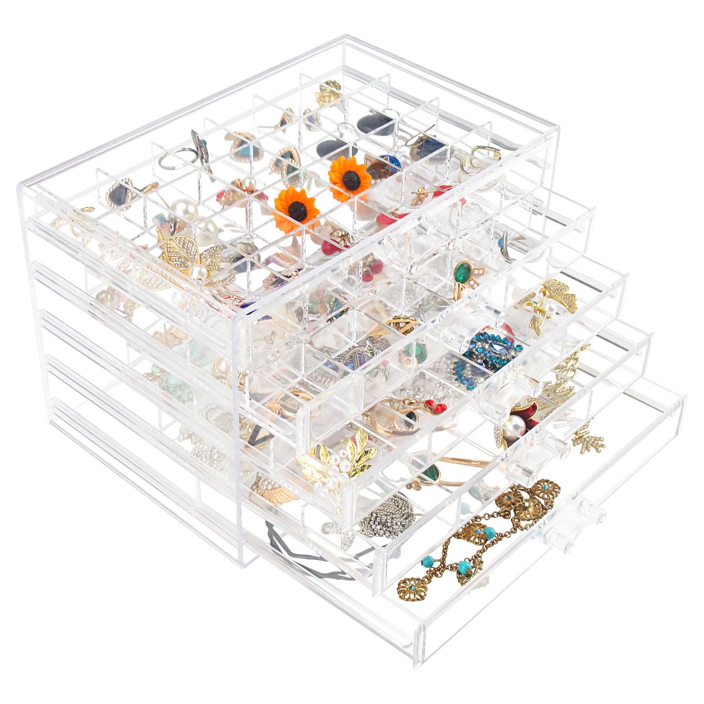 Ptaedex Jewelry Organizer Box, Acrylic Jewelry Holder Clear Jewelry Storage with 5 Drawers for Women Girls Men