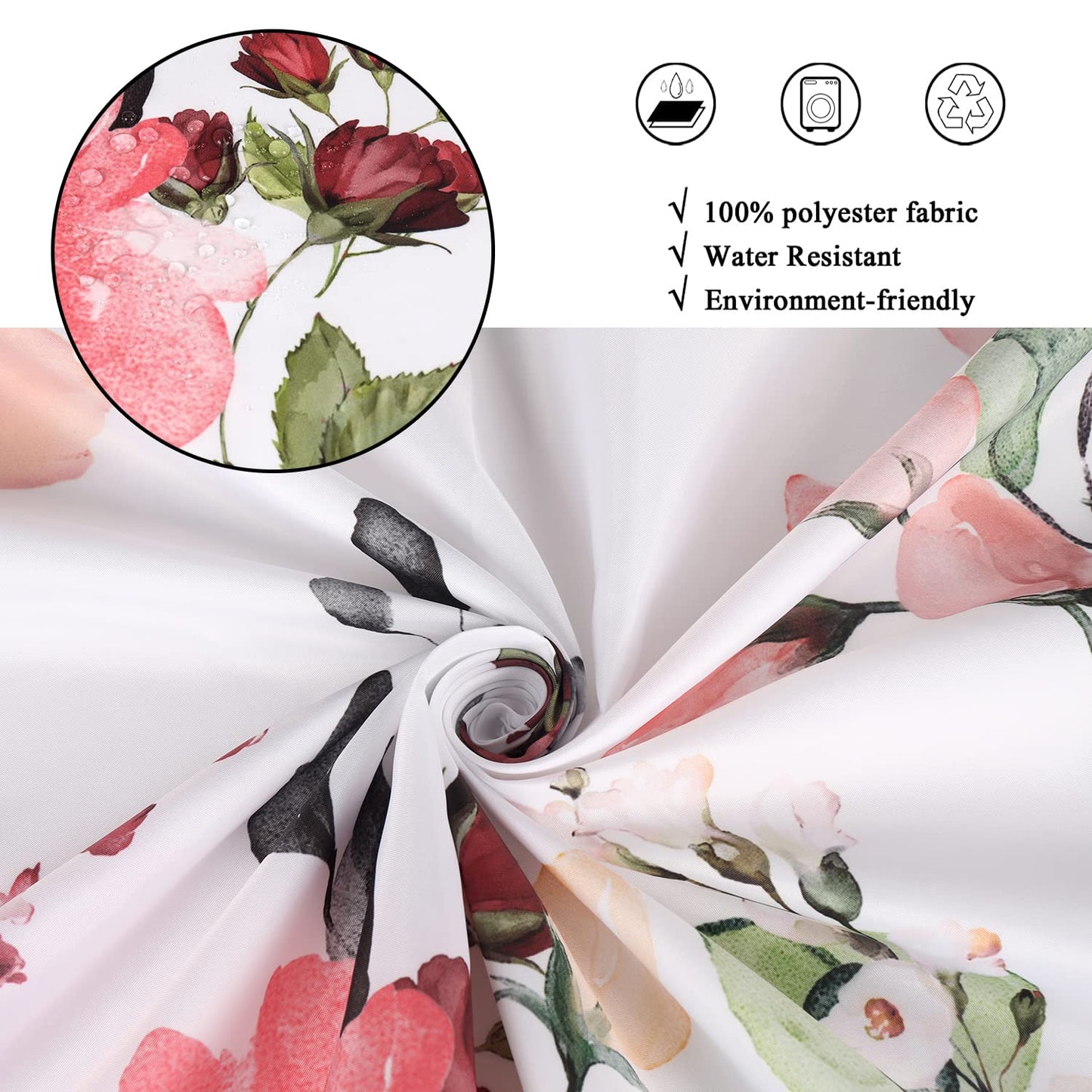 GCIREC Floral Shower Curtain, 180x180cm, Rustic Colorful Floral with Green leaves Wildflowers Waterproof Fabric Machine Washable Bathroom Curtain