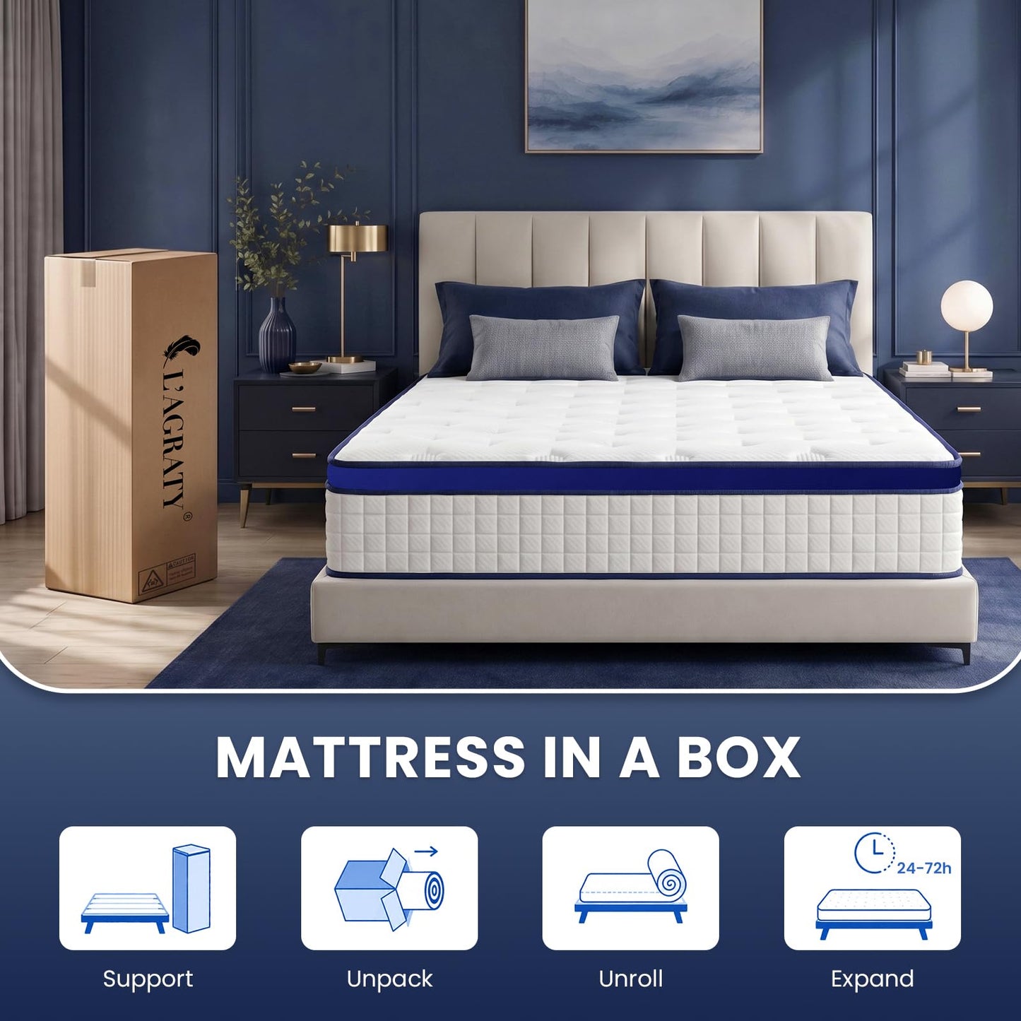 L'AGRATY Small Double Mattress, Hybrid Memory Foam Mattress 7 Zone Orthopedic Pocket Sprung,Pressure Relief Motion Isolation Medium Firm 120x190x22cm