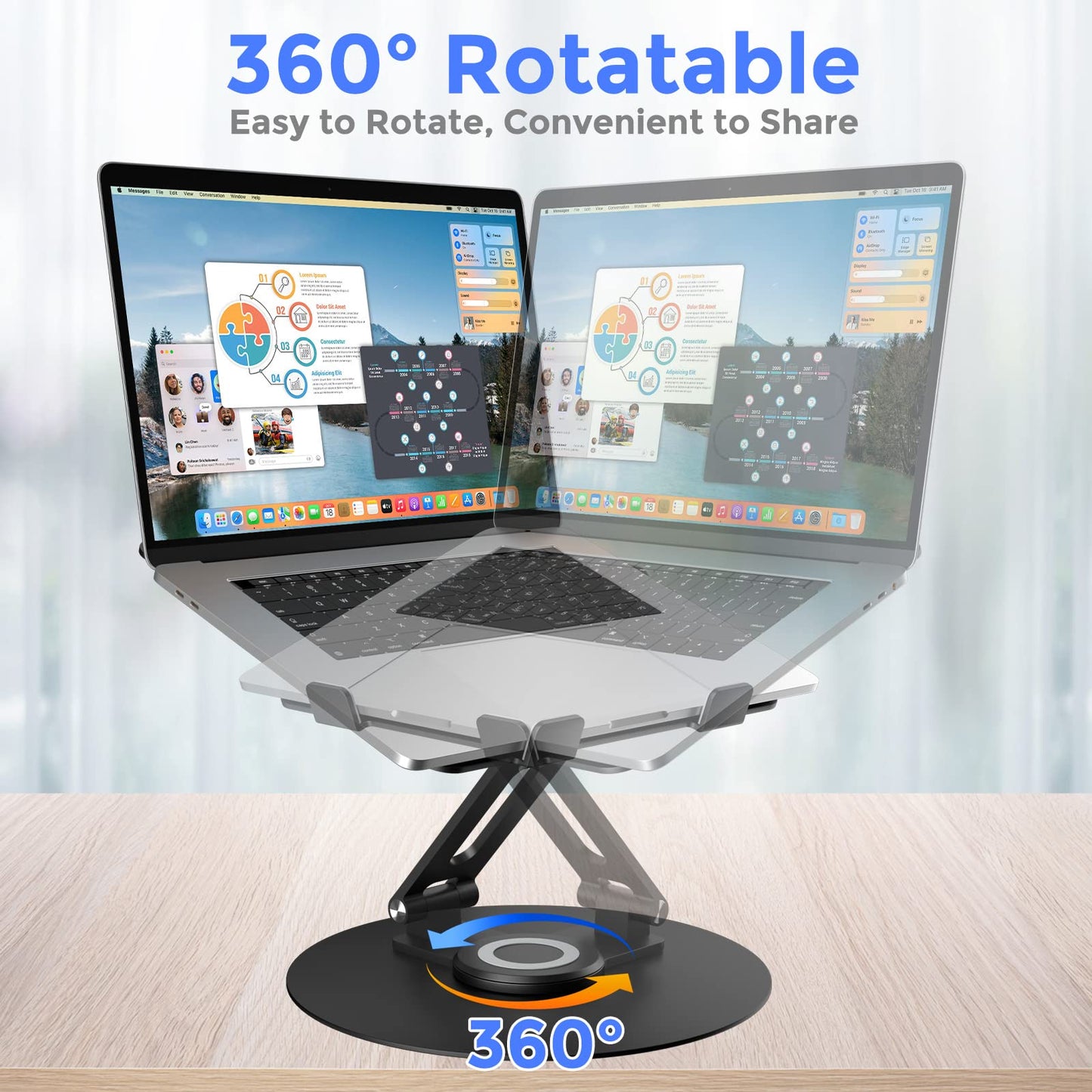 Swivel Laptop Stand for Desk, Adjustable Height Aluminum Computer Stand with 360 Rotating Base, Foldable Ergonomic Riser