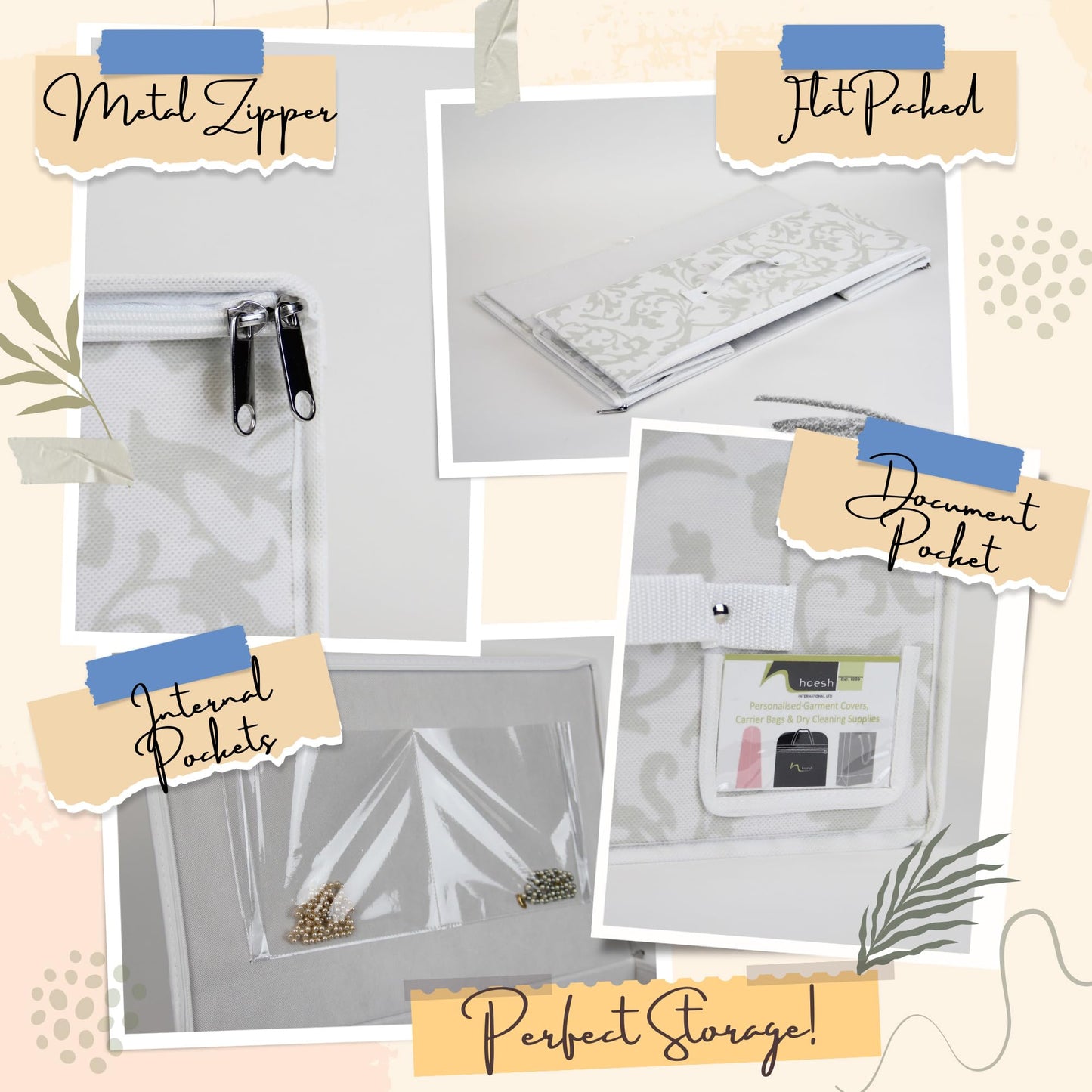 Hoesh - Breathable White with Silver Floral Design Wedding Dress Box - Underbed Storage Boxes, Wedding Dress Storage Box, Wardrobe Organiser