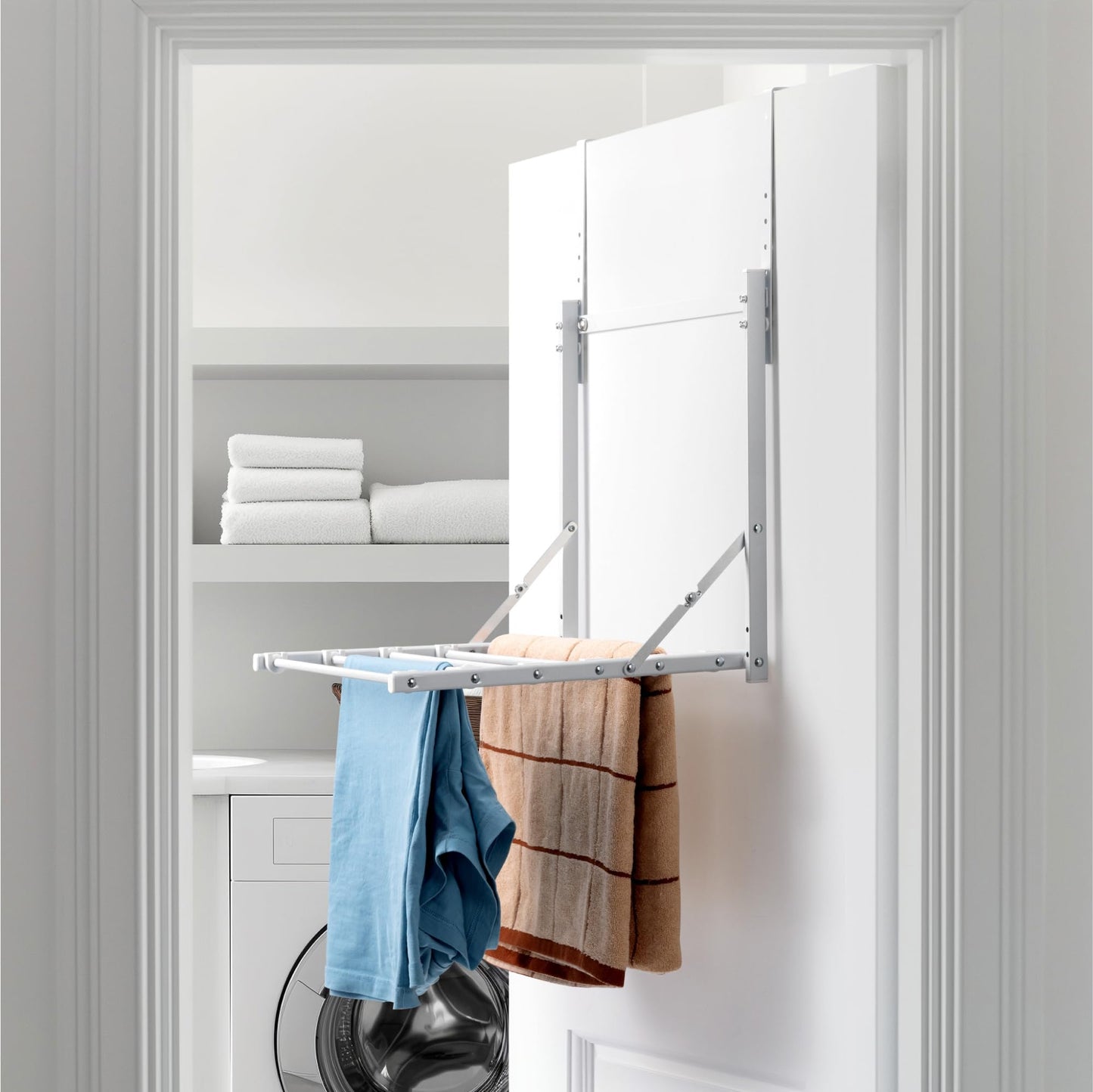 Navaris 1-Tier Over Door Towel Rack - Adjustable Radiator Airer for Laundry - Wall-Mount or Over the Door Towel Holder - Foldable Hanging Clothes
