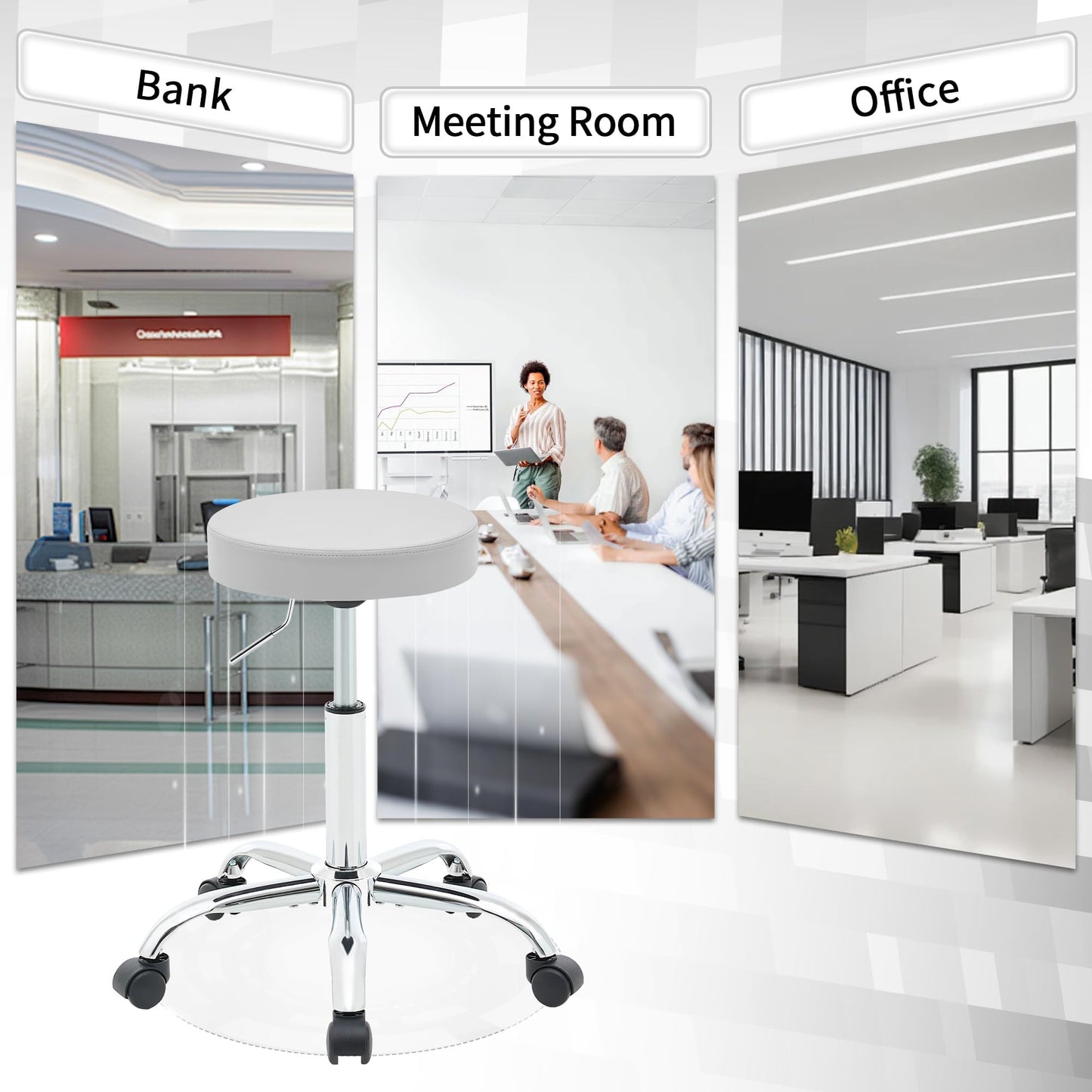 FIRAVOE Rolling Work Stool, Backless Drafting Office Chair, Swivel Height Adjustable Chair 49.5–67.6 cm