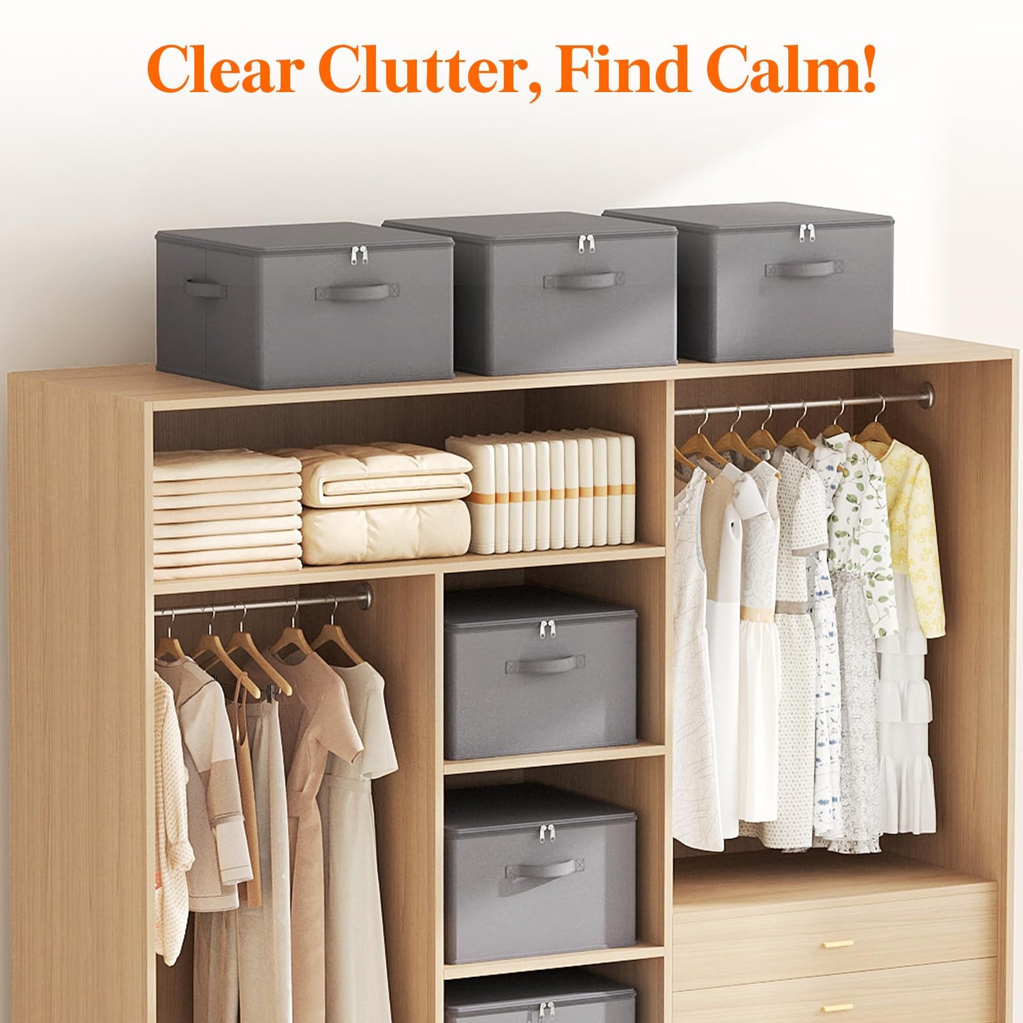 Lifewit Wardrobe Storage Box with lid, 40L, 40x40x25 cm, Grey, 3 Pack