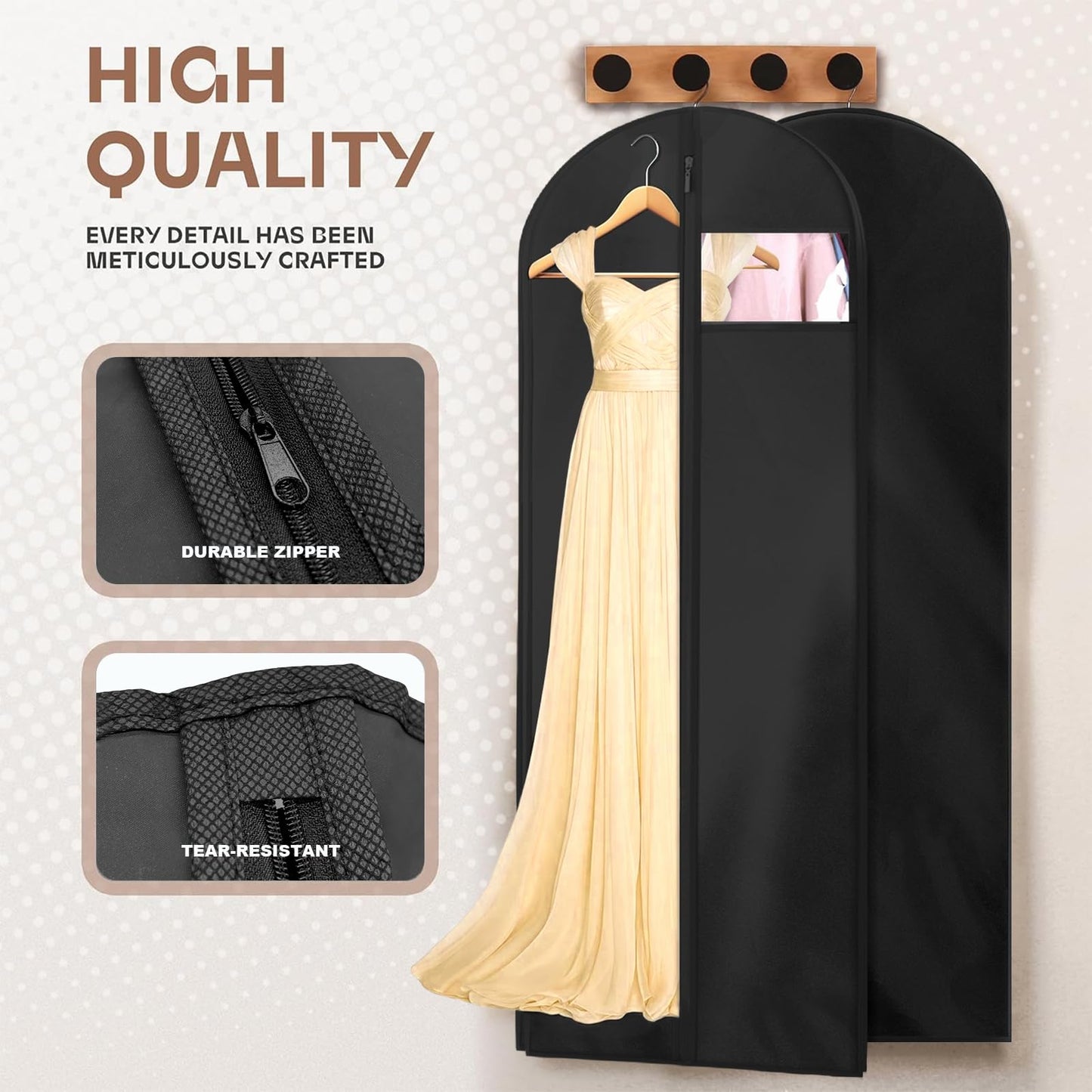 AMFUN 2 PCS Dress Bag,Full Length Travel Suit Bag with Zipper, Dust-proof Clothes Covers Protector Bags,Gown Garment Bag for Long Dresses, 180×60 cm